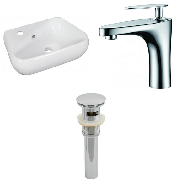 17.5-in. W Wall Mount White Bathroom Vessel Sink Set For 1 Hole Left Faucet AI-26297