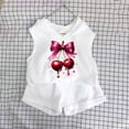 thumbnail image 6 of Girls Cotton 2pc Outfits Summer Printed Sleeveless T-Shirts Hoodies Comfy Shorts Casual Sets with Pockets White 2 9-10 Years, 6 of 6