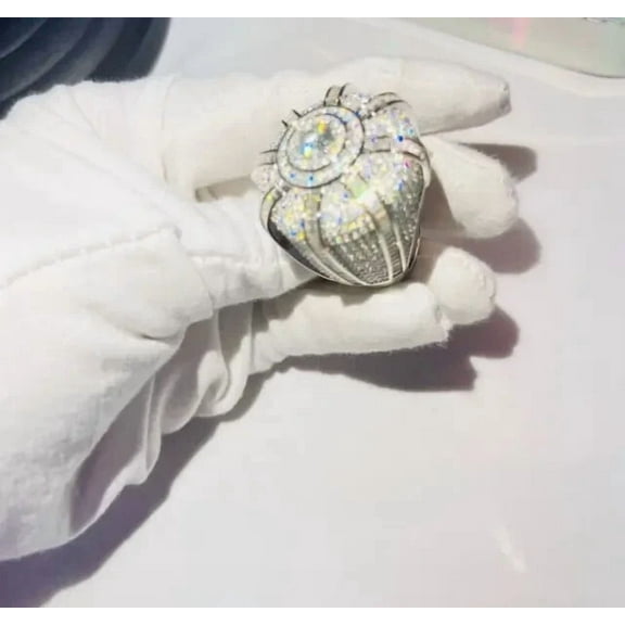 3Ct Round Cut Real Moissanite Customize Men's Pinky Ring 14k White Gold Plated