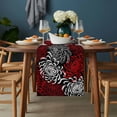 thumbnail image 2 of Red White Table Runner - 60 Inch Long, Kitchen Dining Table Runner Dresser Scarves, Abstract Black Chrysanthemum Flower Floral Farmhouse Decor for Coffee Tables Wedding Party Banquet, 2 of 8
