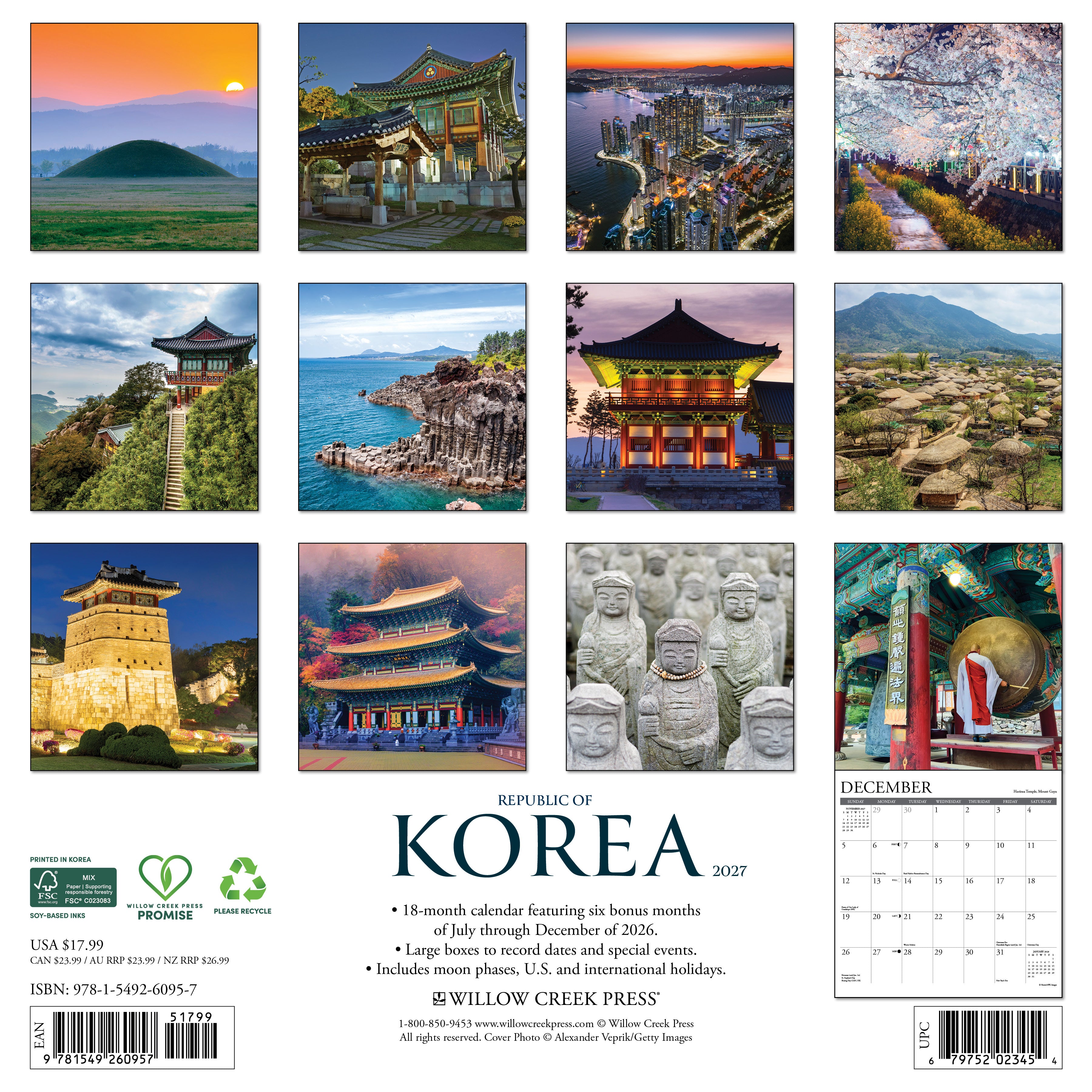 Willow Creek Press, Korea (Republic of) 2027 Wall Calendar