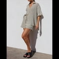 thumbnail image 4 of Conjunto de Verano para Mujer: Camisa de Rayas de Algodón y Pantalones Cortos, Dos Piezas Negro S, 4 of 10