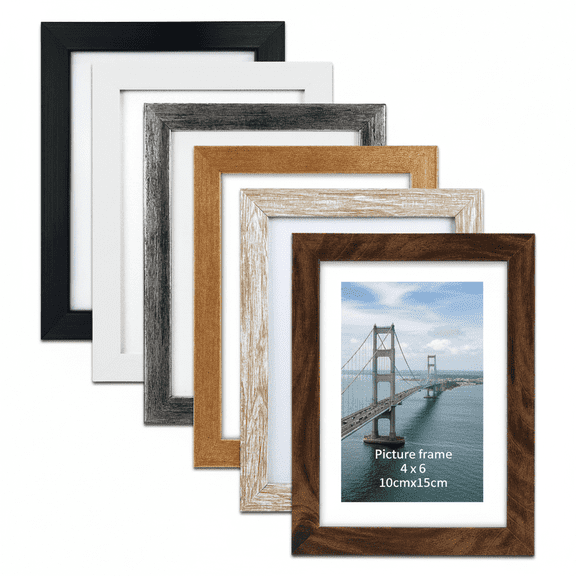 4x6 Picture Frames Set of 6, Distressed Wooden Design Display 4x6 Photos with Mats and 5x7 without Mat for Wall and Tabletop Decor in 6 Colors