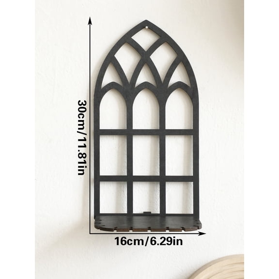 Black Gothic Shelf Wooden Hollow Wall Decoration Wall Hanging Floating Shelves Display Stand Vintage Door Frame Witch Home Decor