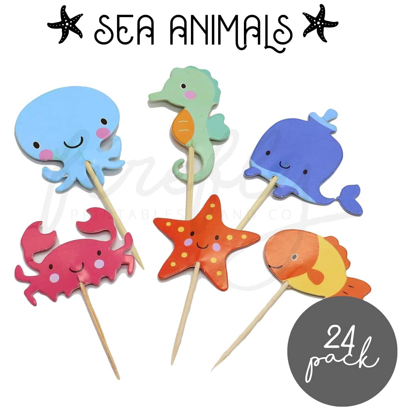 Aquarium Fish 24 Cupcakes Toppers Double Sized Baby Shower Decorations