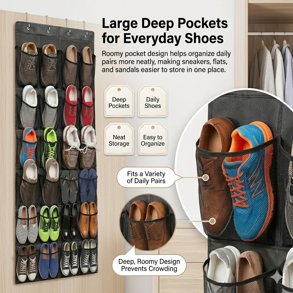 NIUTA Over-the-Door Shoe Organizer with 28 Mesh Pockets photo 3