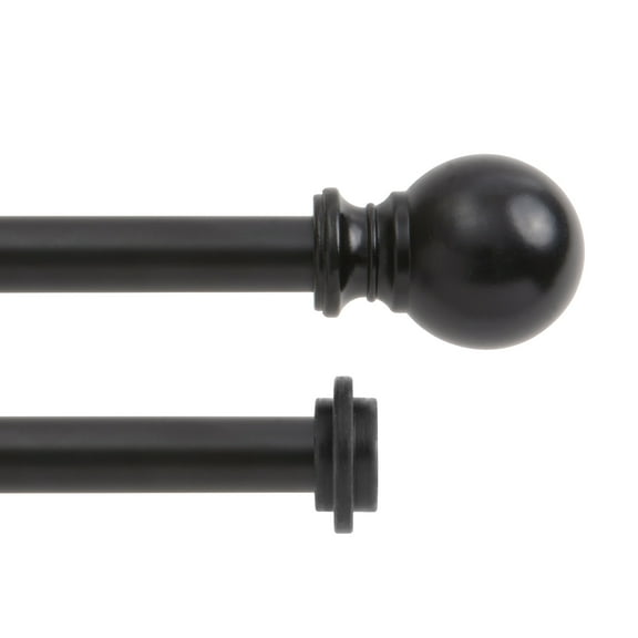 Kenney 5/8" Matte Black Ball Double Curtain Rod, 66-120"
