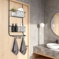thumbnail image 6 of Over The Door Organizer, 2-Tier Metal Shower Caddy Hanging with 2 Baskets and 6 Hooks, for Bathroom, Bedroom, Pantry & Closet, Space Saving Solution, 11.8"x5.1"x24.2", 6 of 7