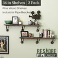 thumbnail image 2 of 36 in. x 7.5 in. x 6.75 in. Boulder Black Restore Wood Wall Shelving with Industrial Angled Steel Pipe Brackets, 2 of 9