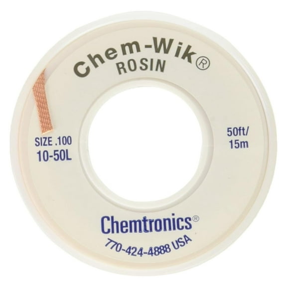 Chemtronics Desoldering Braid, Chem-Wik, Rosin, 10-50L 0.10", 50ft.