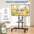 thumbnail image 5 of RTVR Black Rolling TV Cart Stand with Wheels for 32 to 83 inch TVs, Portable Mobile Height Adjuatable Shelf, 5 of 9