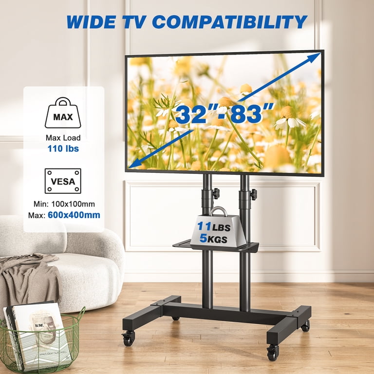 RTVR Mobile TV Stand with Wheels, 32-83 Inch, Black photo 4