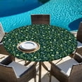 thumbnail image 6 of Dark Green Leaves Round Tablecloth, Fitted Table Cover with Elastic for 36"-44" Round Tables, Pastoral Watercolor Botanical Plant Table Cloth Outdoor Indoor Dinning Party Waterproof Tablecloths, 6 of 7
