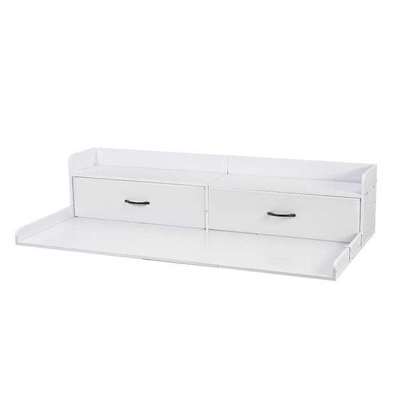 KFFKFF Washer Dryer Countertop with Shelf, 54 x 27.5 in Wooden Laundry Topper with 2 Drawers & 2 Hooks, Laundry Machine Organizer for Closet and Pantry Storage, White