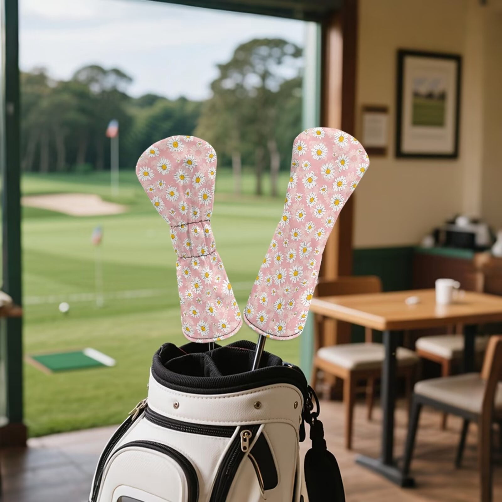 Uorisanigo Golf Club Head Cover, Premium Pink Daisy Golf Head Covers, PU Leather Driver Headcover, Stain-Resistant Hybrid Headcover, Fairway Wood Headcovers, Set of 3