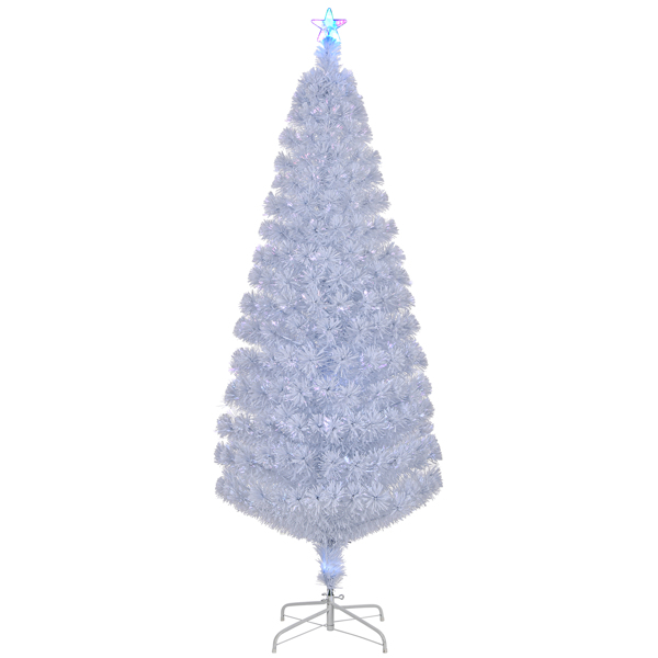 7FT White Fiber Optic Christmas Tree - 280 PVC Branch Tips, 7-Color Auto-Changing Lights, Holiday Centerpiece for Home/Living Room/Office/Entryway