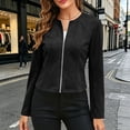 thumbnail image 2 of BXJX Womens Faux Suede Jackets, Full Zip Long Sleeve Casual Crew Neck Womens Fall Outerwear Black Size XL, 2 of 8