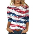 thumbnail image 2 of LYEAA Patriotic Stars Stripes 3/4 Sleeve Tops for Women Round Neck July 4th American Flag Print Shirt Casual Cotton Blouse Summer Outfit Blue L, 2 of 5