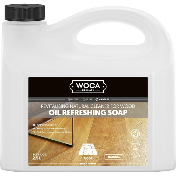 WOCA Oil Refreshing Soap (Oil Refresher), Natural 2.5L – Concentrated Cleaner for Oil-Treated Hardwood Floors, Furniture, Millwork, Cutting Boards, and Countertops.
