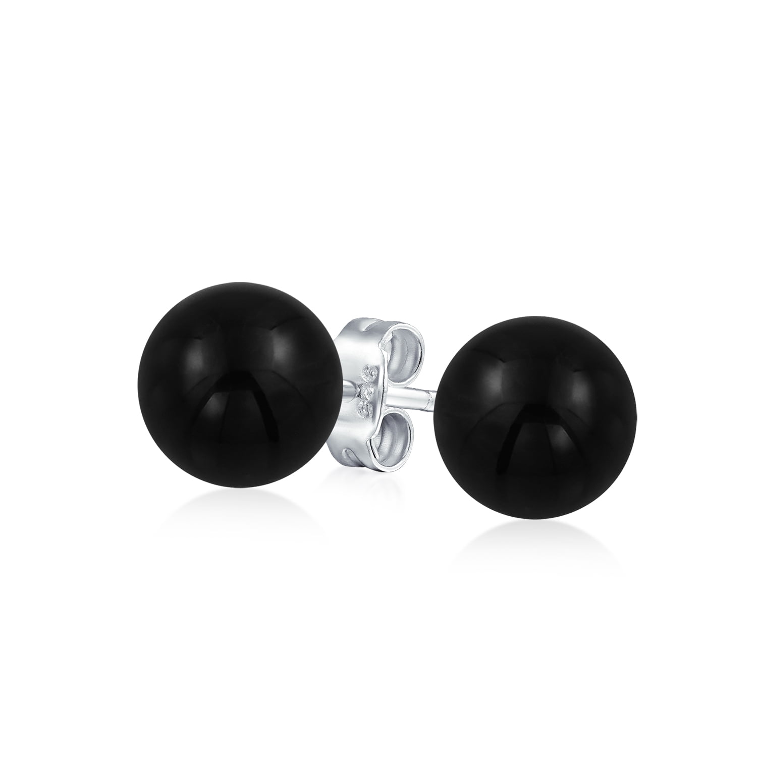 925 Sterling silver heart shaped stud earrings with natural  Black Onyx