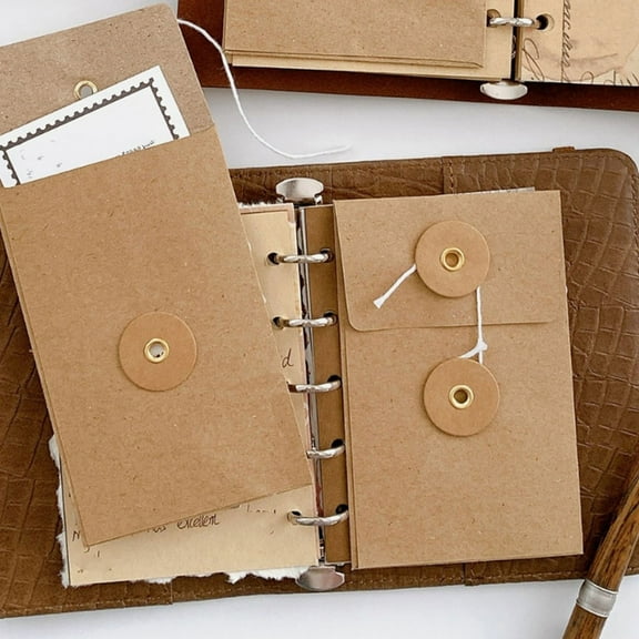 KONTONTY 5pcs Vintage Kraft Paper Envelopes with String Tie Closure Small Square Envelopes for Cards for Office Use and Wedding Invitations