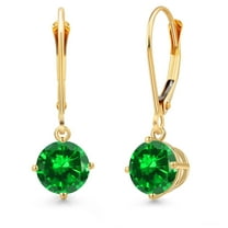 Gem Stone King 14K Yellow Gold Green Created Emerald Earrings for Women | 2.00 Cttw | Gemstone May Birthstone | Round 6MM