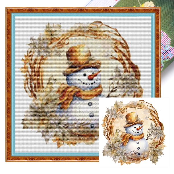 Kit Punto Cruz Con Muñecos Nieve Hilo Algodón Ecológico Bordado 18CT 30x30cm