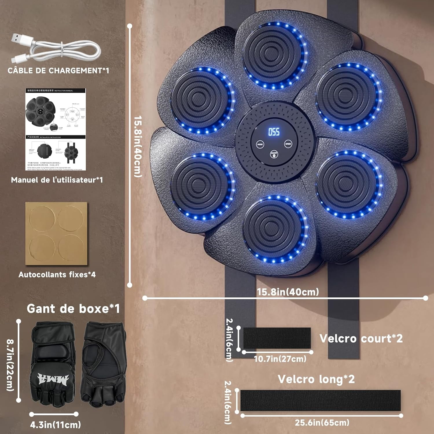 Smart Bluetooth Music Boxing Machine with LED Screen, Wall Mounted, Boxing Gloves Included for Adults and Kids Home or Gym Use