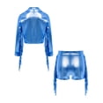 thumbnail image 4 of YiZYiF Girls Sequins Tassels Dance Outfits Metallic Zipper Jacket with Shorts Hip Hop Clothes Kids Blue 8, 4 of 5