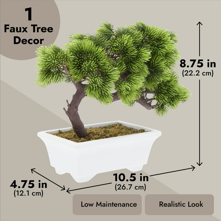 Artificial Fake Bonsai Tree for Office Desk, Potted Japanese Pine for  Bookshelf Decoration, Home Decor (10 x 9 In)