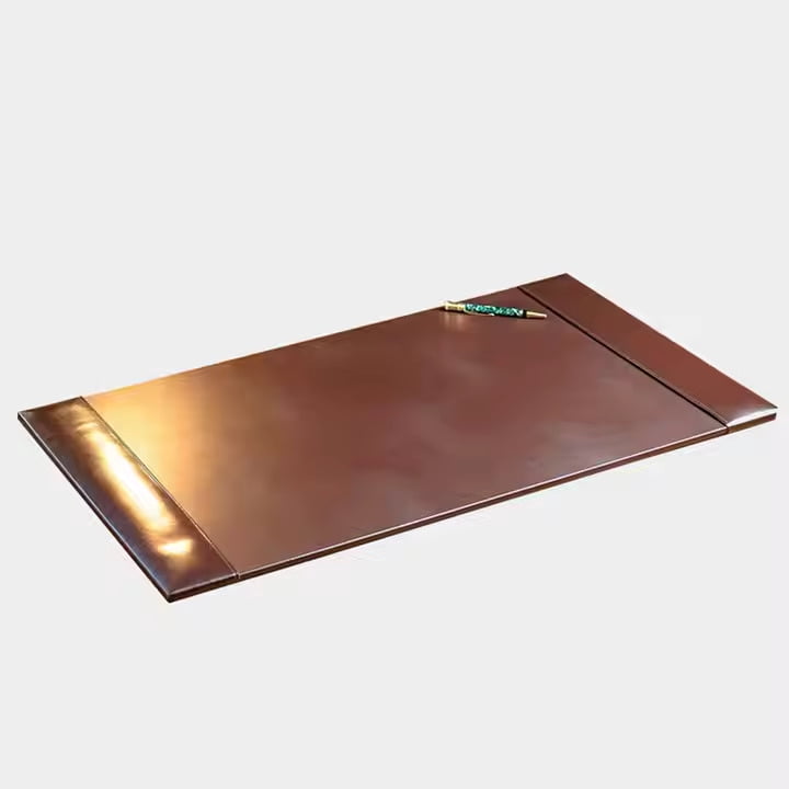 Office Leather Desk Mat – Premium Brown Desk Pad with Raised Edge Stitching, Professional Structured Writing Surface, and Non-Slip Base – Corporate Executive Desk Protector for VIPs – Silver Meadow