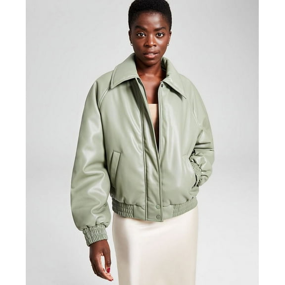 And Now This Women's GREEN Faux-Leather Bomber Jacket , M