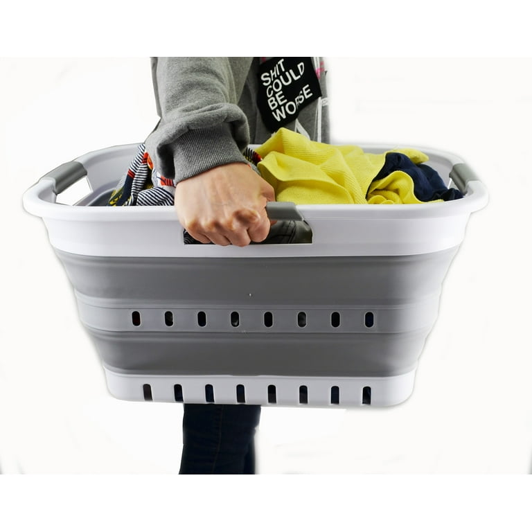 SAMMART 30L (8 gallon) Collapsible 3 Handled Plastic Laundry Basket -  Foldable Pop Up Storage Container/Organizer - Portable Washing Tub - Space