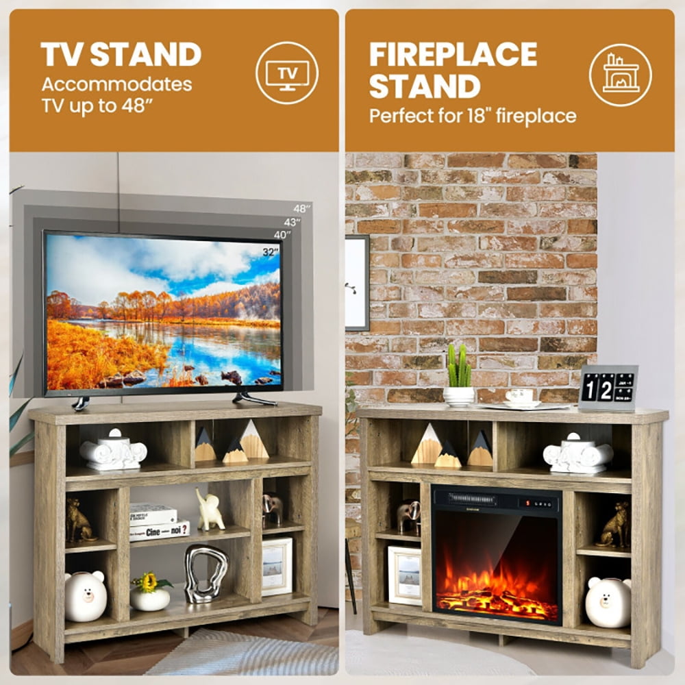 Finihen TV Stand, TV Cabinet, Modern Corner TV Stand with Adjustable Shelves for TVs up to 48 Inch, Media Entertainment Center with Storage, for Living Room, Bedroom, Natural