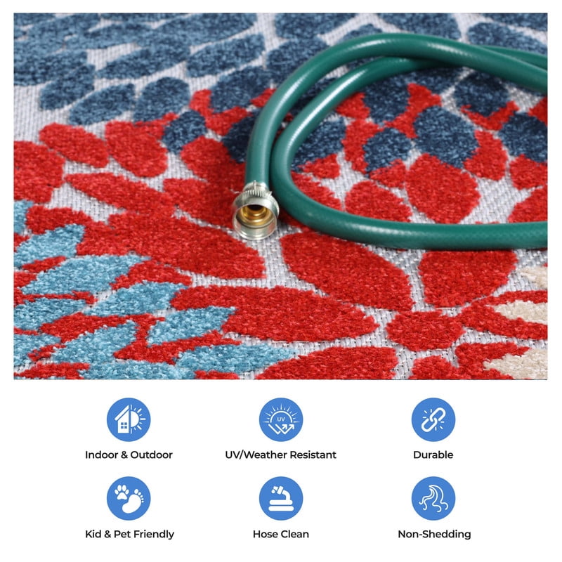 Superior Hydrangea Floral Medallion Indoor Outdoor Area Rug, 10' x 14', Multicolor