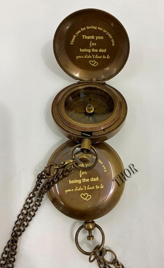 Antique Brass Compass Pocket Compass 2" Engraved Compass Push Botton (Thank You beaing The Dad) So Camping Compass Boating Compass Wedding Gift Brown Antique Pocket Size