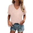 thumbnail image 2 of Womens Graphic T Shirts Short Sleeve V Neck Solid Print Tops for Everyday Comfort Wear Tees for Women Light Pink L, 2 of 4