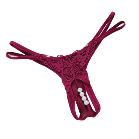 

Artoneday Double Strap Pattern Women Pearl Crothless Girl Lingerie Wine Red