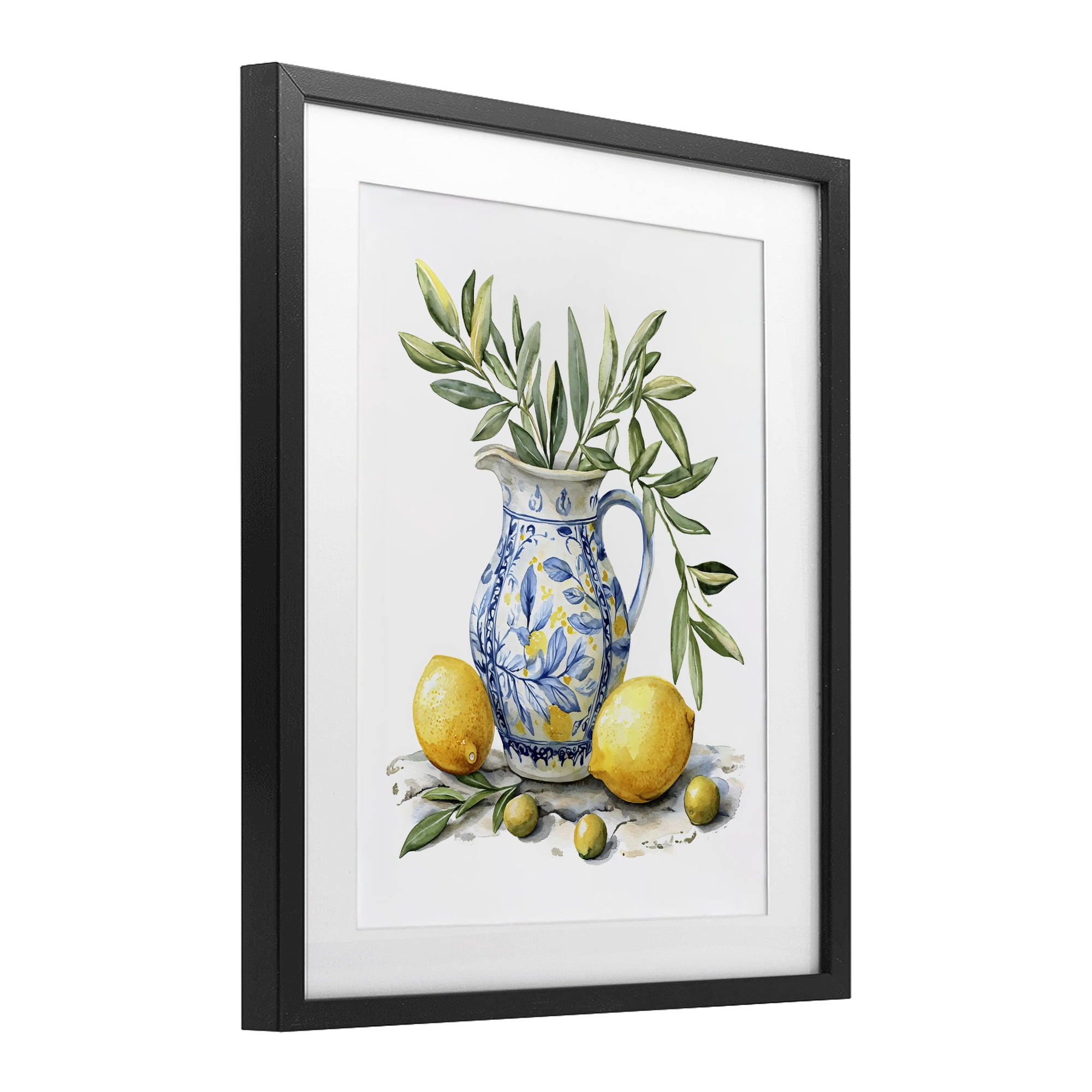 Stupell Industries Lemon & Olive Branch Still Life Black Framed Print Under Glass, design by LSR Design Studio