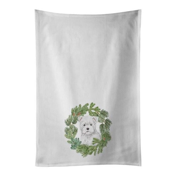 Carolines Treasures CK8890WTKT 28 x 19 in. Unisex West Highland White Terrier Puppy Christmas Wreath White Dish Towels Kitchen Towel - Set of 2