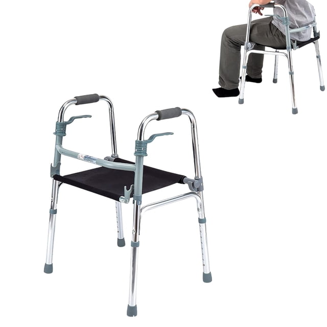 Andadera para Adulto Mayor con Asiento Plegable | Altura Ajustable 74–92 cm con 8 Niveles | Aluminio Ultraligero Antioxidante | Soporta hasta 100 kg | Color Plata