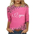 thumbnail image 2 of Summer Tops for Women Viikei Womens Tops Clearance,Long Sleeve Shirts for Women Fall Womens Tops,Ladies' Valentine's Day Printed Round Neck Three Quarter Sleeve 3/4 Sleeve T-shirt Loose Top Pink XL, 2 of 5