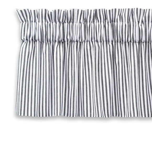 cackleberry Home Black and White Ticking Stripe Valance curtain Woven cotton Lined (54 W x 17 L)