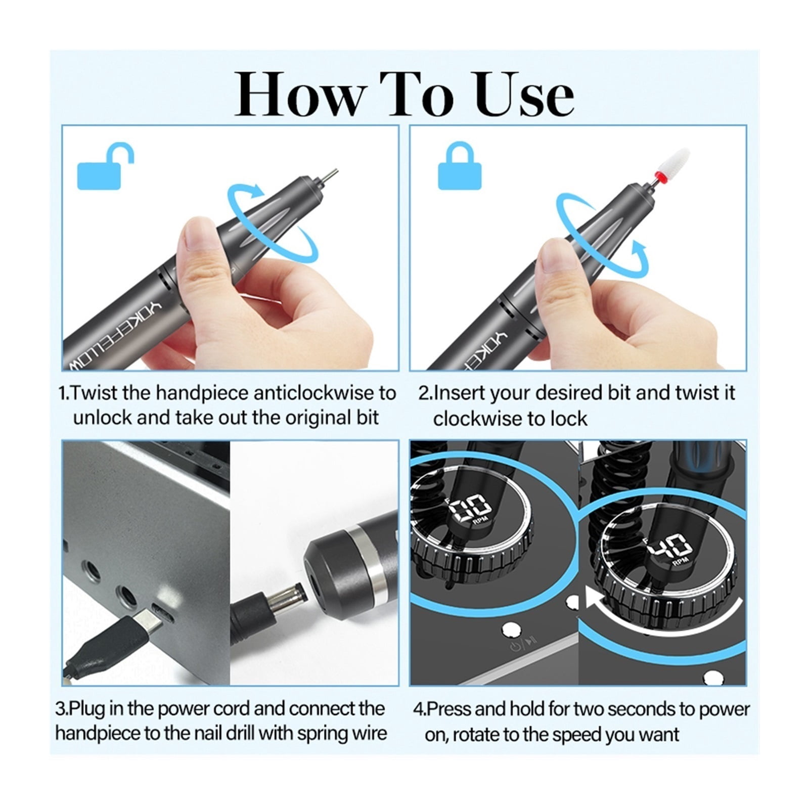 Electric Nail Drill Machine,40000RPM Professional Efile Nail Drill Kit,Electric Nail File for Acrylic Nails Gel Nails ,Low Noise