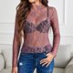 thumbnail image 2 of Blusa transparente de manga larga y cuello alto de malla para mujer - Top de encaje floral transparente - 95 % poliéster, 5 % spandex, S-XXL, 2 of 6