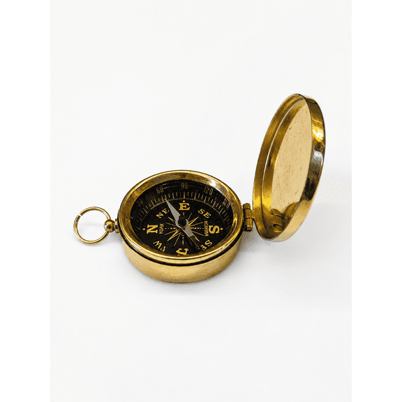 Vintage Style Solid Brass Pocket Compass with Hanging Ring, Round Navigation Nautical Compass