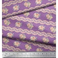 thumbnail image 2 of Soimoi Purple polyester Crepe Fabric Leaves,Peach Flower & Stripe Print Fabric by The Yard 42 Inch Wide, 2 of 3
