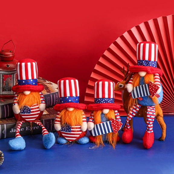 4Pack 4th of July Patriotic Gnome for American Independence Day Gift Handmade Stars and Stripes Nisse Scandinavian Folklore Elf Dwarf Home Household Ornaments Kitchen Tiered Tray Decorations