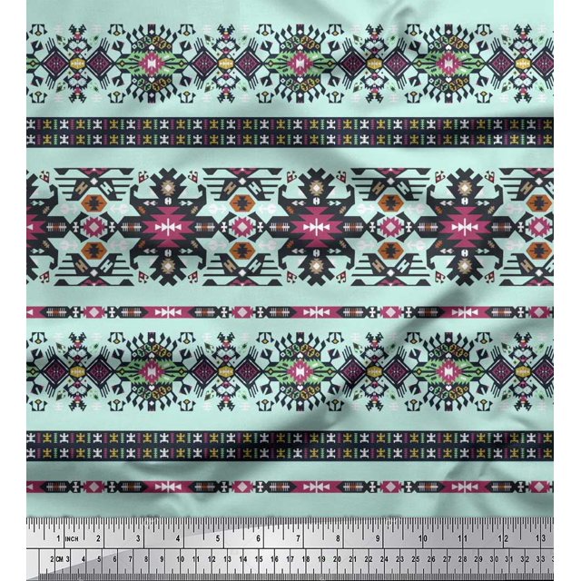 Soimoi Poly Georgette Fabric Aztec Southwestern Printed Fabric 1 Yard 42 Inch Wide