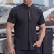 thumbnail image 1 of Camisa Elvqul Hombre Casuales Negro Abotonada Solapa Manga Corta Con Bolsillos sin Estampado, 1 of 9